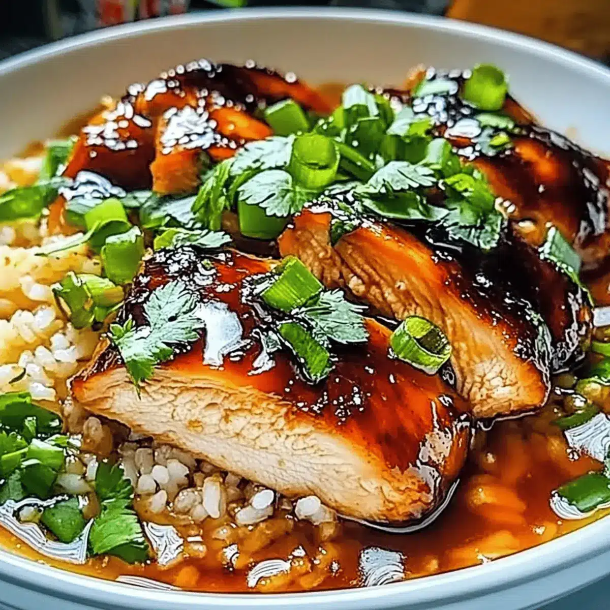 Caramelised Soy Chicken in Garlic Ginger Broth with Rice