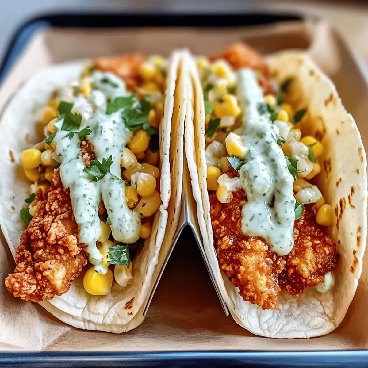 Fried Chicken Street Corn Tacos with Jalapeño Lime Ranch
