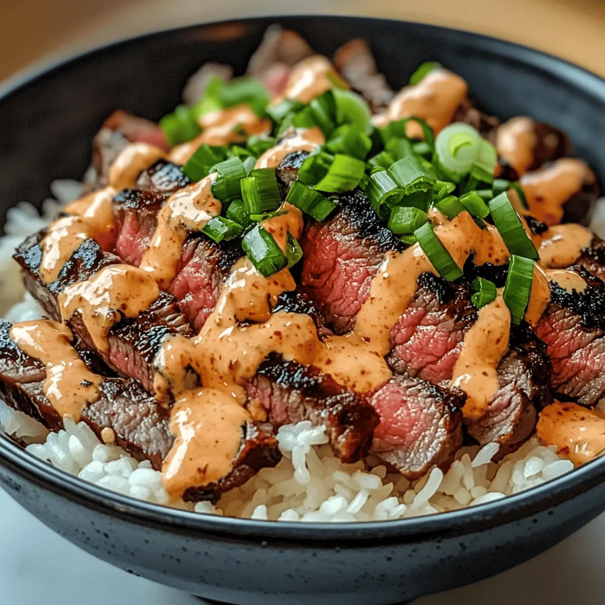Korean BBQ Steak Rice Bowls with Spicy Cream Sauce