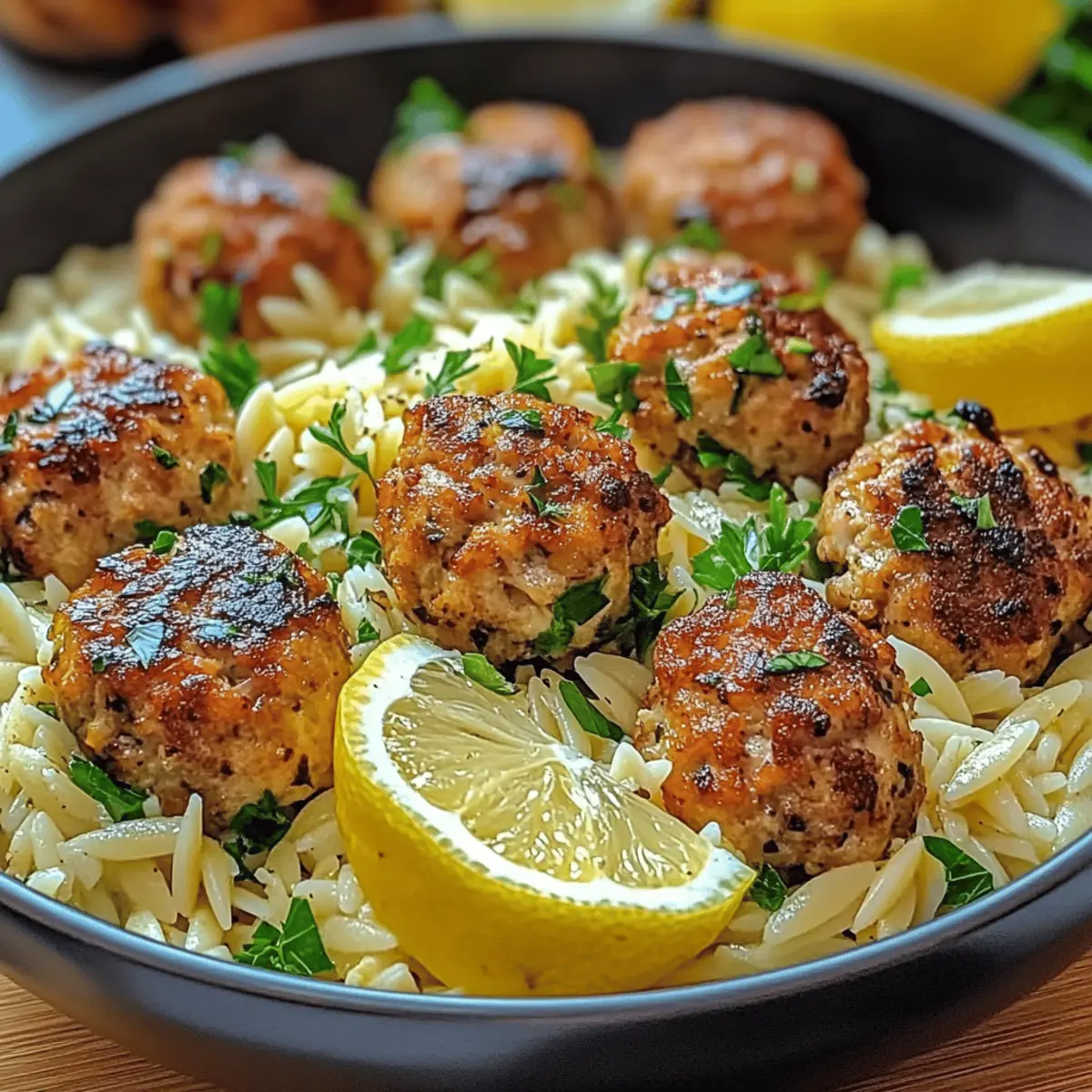 Greek Chicken Meatballs with Lemon Orzo