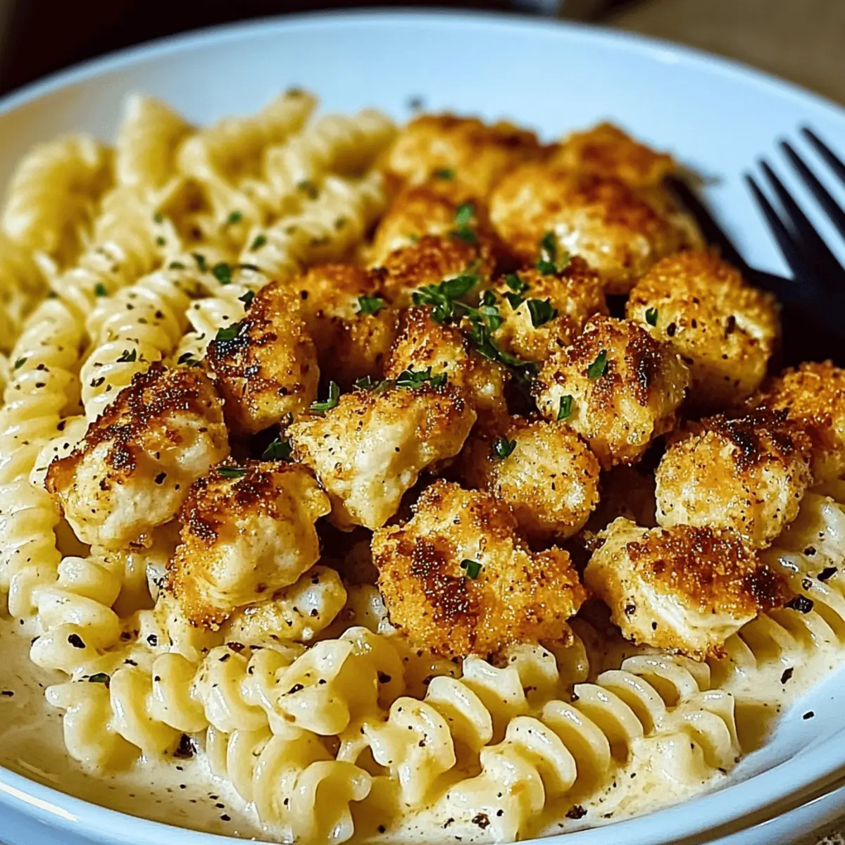 Garlic Parmesan Chicken Bites with Creamy Rotini
