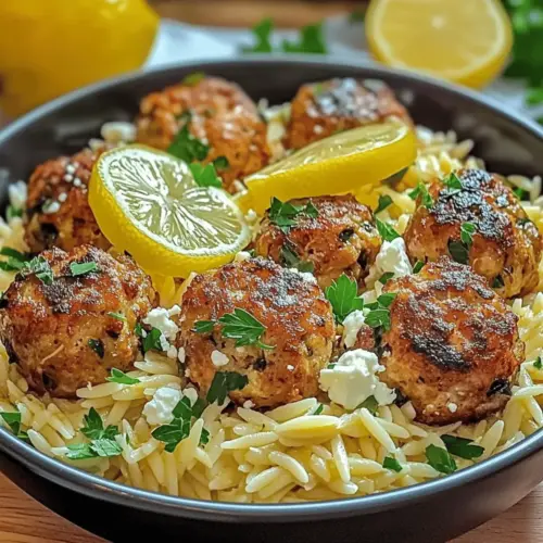 Greek Chicken Meatballs with Lemon Orzo