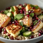 Halloumi & Pomegranate Couscous Salad with Mint-Lemon Dressing