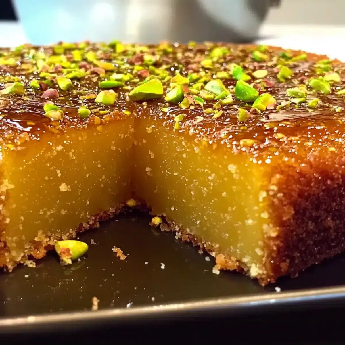 Saffron Pistachio Basbousa