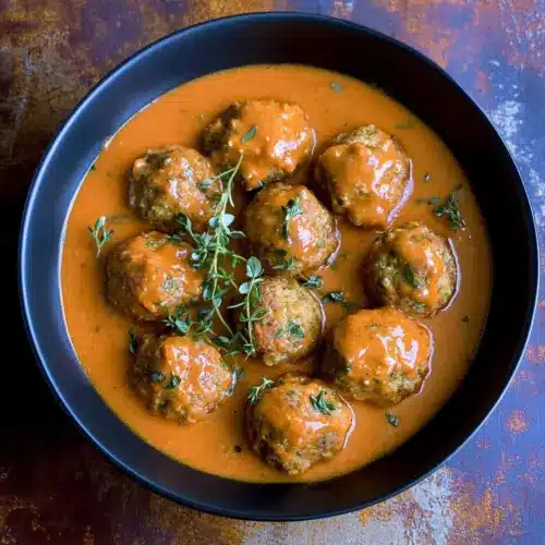 Greek Meatballs with Roasted Red Pepper Sauce