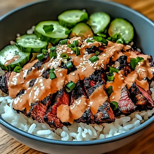 Korean BBQ Steak Rice Bowls with Spicy Cream Sauce