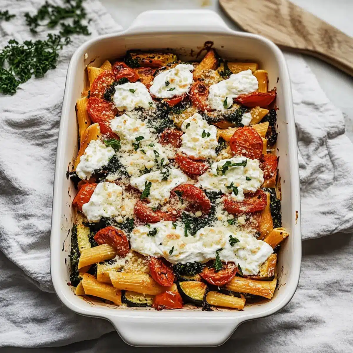 Eggplant Pasta Bake With Tomato & Zucchini