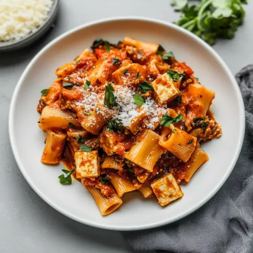 Easy Tofu Tomato Pasta With Vegetables