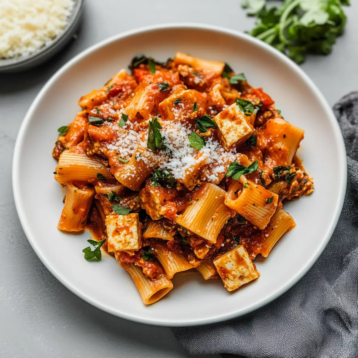 Easy Tofu Tomato Pasta With Vegetables