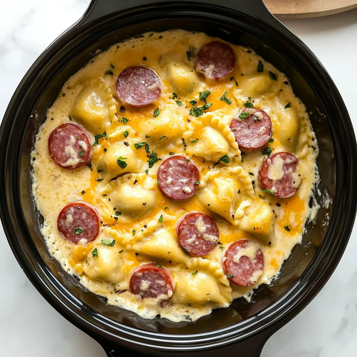 Crockpot Pierogi Casserole with Kielbasa