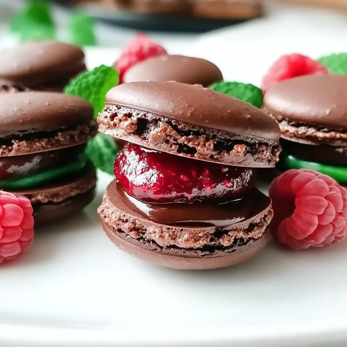 Dark Chocolate Raspberry Macarons