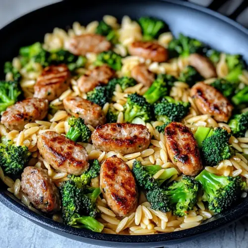Chicken Sausage, Broccoli & Orzo Skillet
