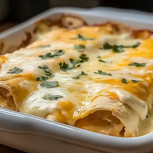 Creamy White Chicken Enchiladas Casserole