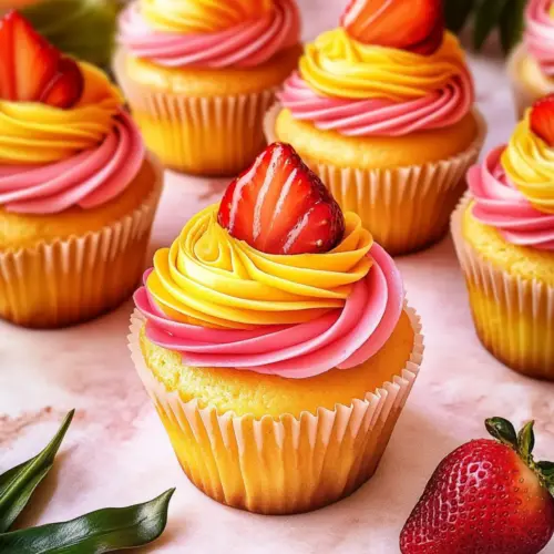 Mango Strawberry Sunset Cupcakes