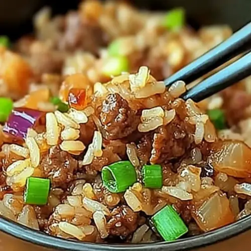 Savory Onion Beef Fried Rice