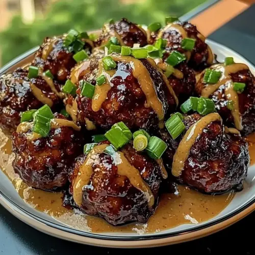 Sticky Hoisin Meatballs with Scallion Sauce
