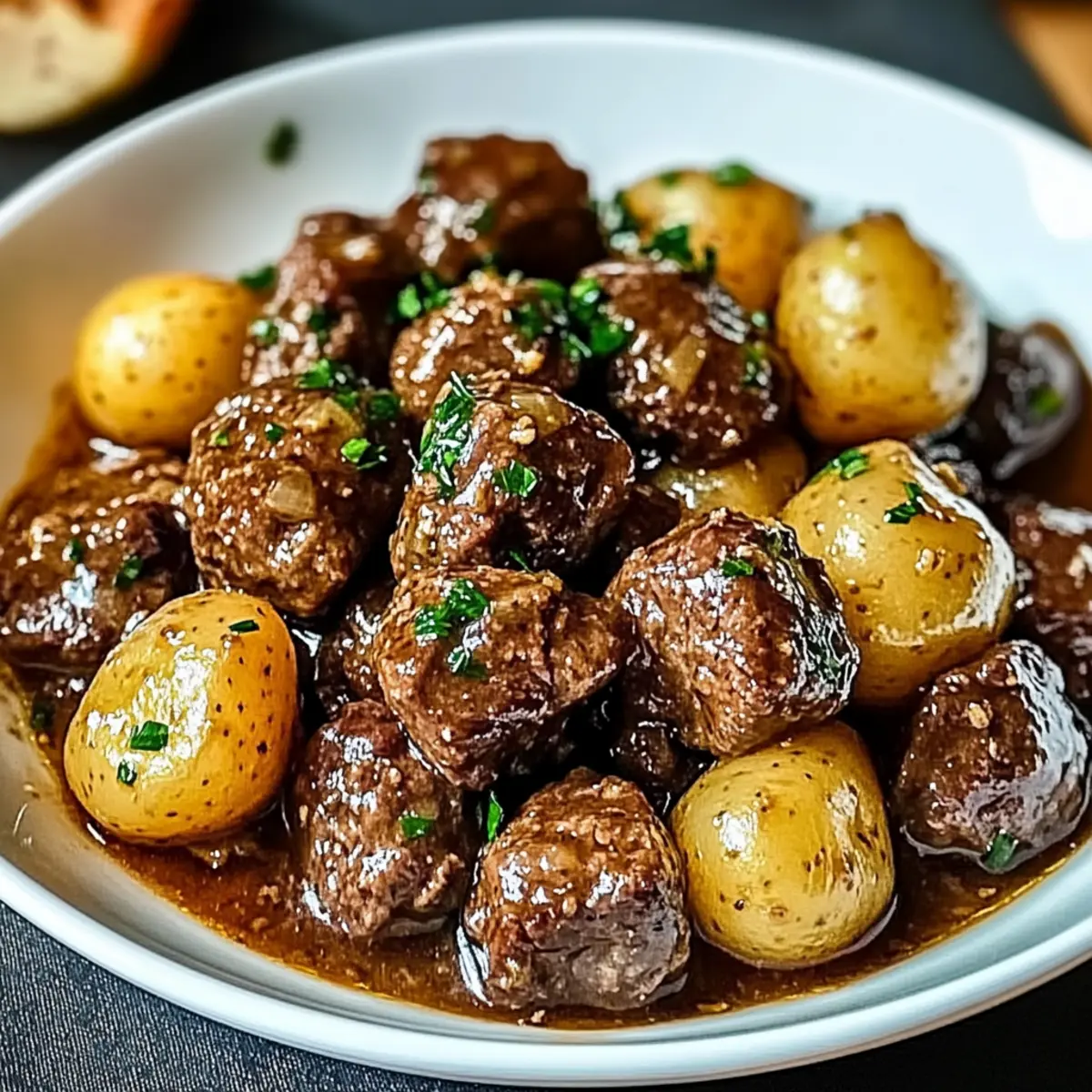 Slow Cooker Garlic Butter Beef Bites & Potatoes