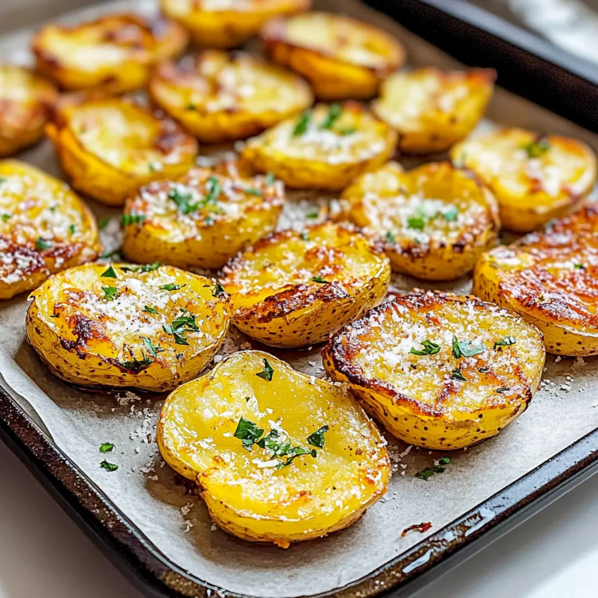 Baked Smashed Potatoes With Garlic & Parmesan
