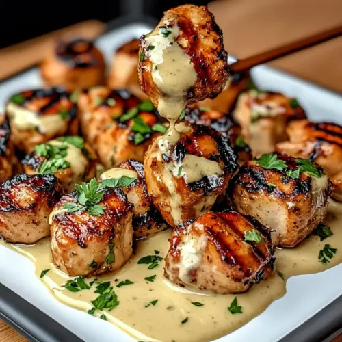 Grilled Chicken Bites with Creamy Garlic Sauce