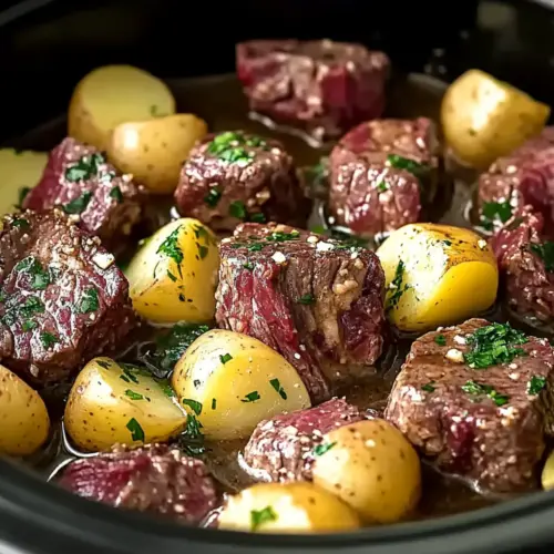 Crock pot garlic butter steak bites & potatoes