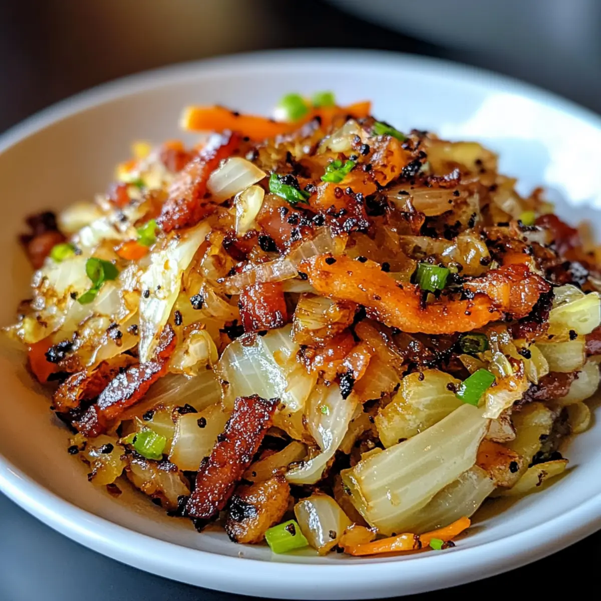 Fried Cabbage with Bacon, Onion, and Garlic