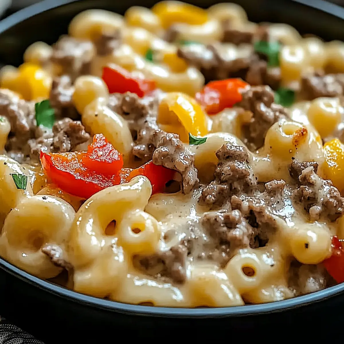 Creamy Philly Cheesesteak Mac & Cheese