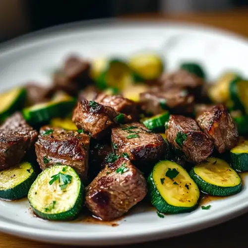 Keto Garlic Butter Steak Bites & Zucchini