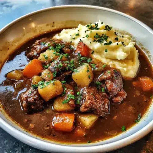 Irish Ale Beef Stew with Garlic Mashed Potatoes