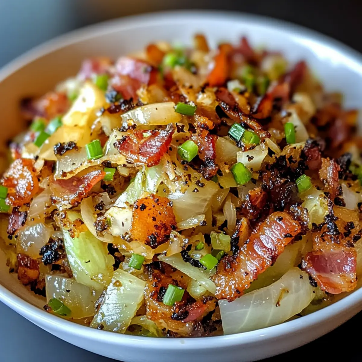 Fried Cabbage with Bacon, Onion, and Garlic