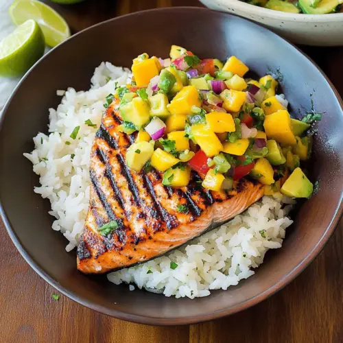 Grilled Lime Salmon with Avocado-Mango Salsa