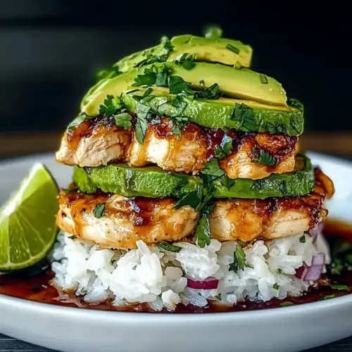 Honey Lime Chicken and Avocado Rice Stack