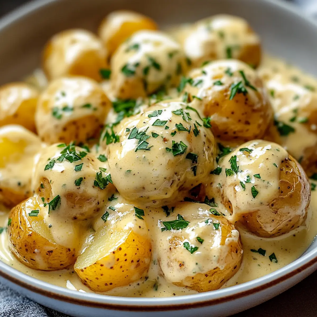 Creamy Garlic Sauce Baby Potatoes