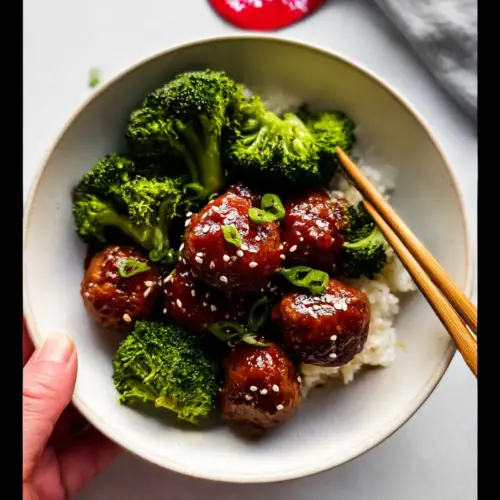 Sticky Mongolian Meatballs and Broccoli